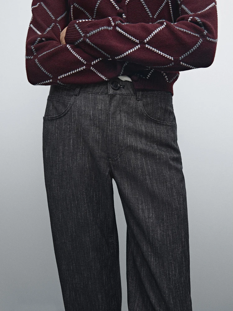 Straight-leg flecked cotton blend trousers