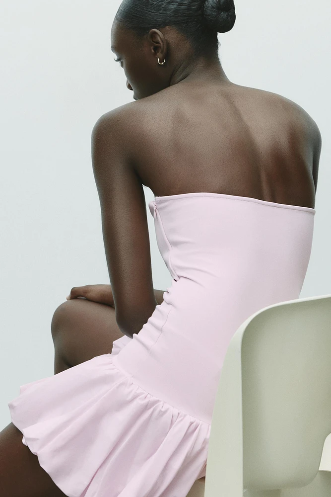 BALLOON STRAIGHT NECK MINI DRESS