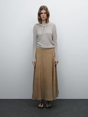 Flounce linen blend midi skirt