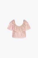 EMBROIDERED RUFFLED TOP