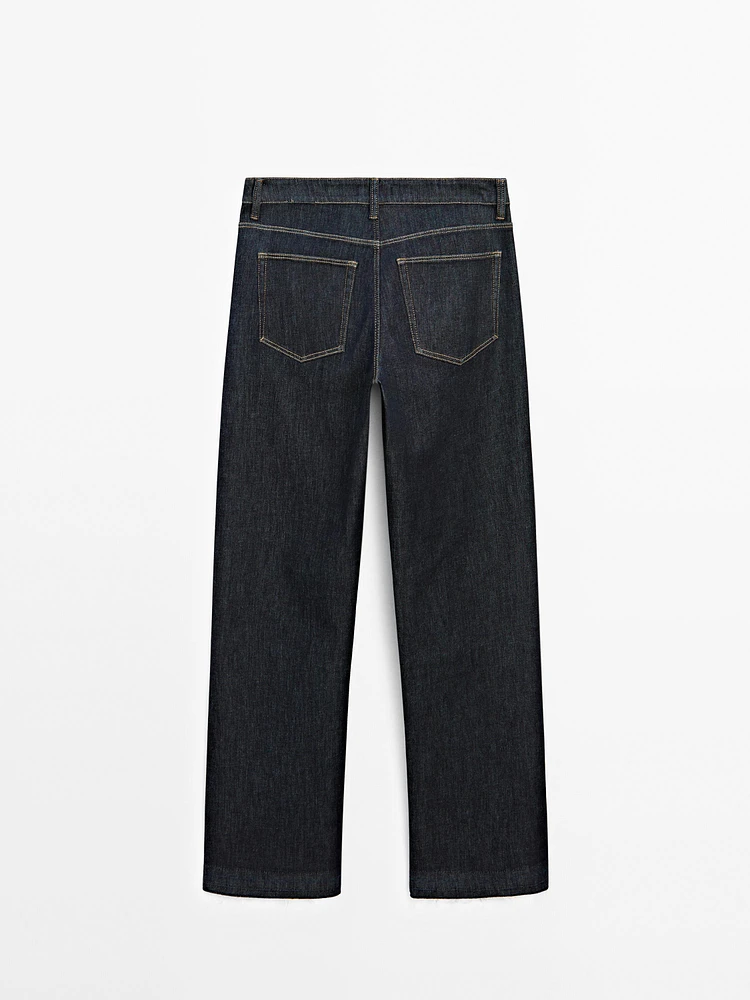 High-waist straight-leg jeans with seam details