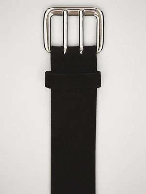 Nubuck leather belt with double buckle