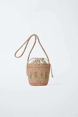 EMBROIDERED RAFFIA CROSSBODY BAG