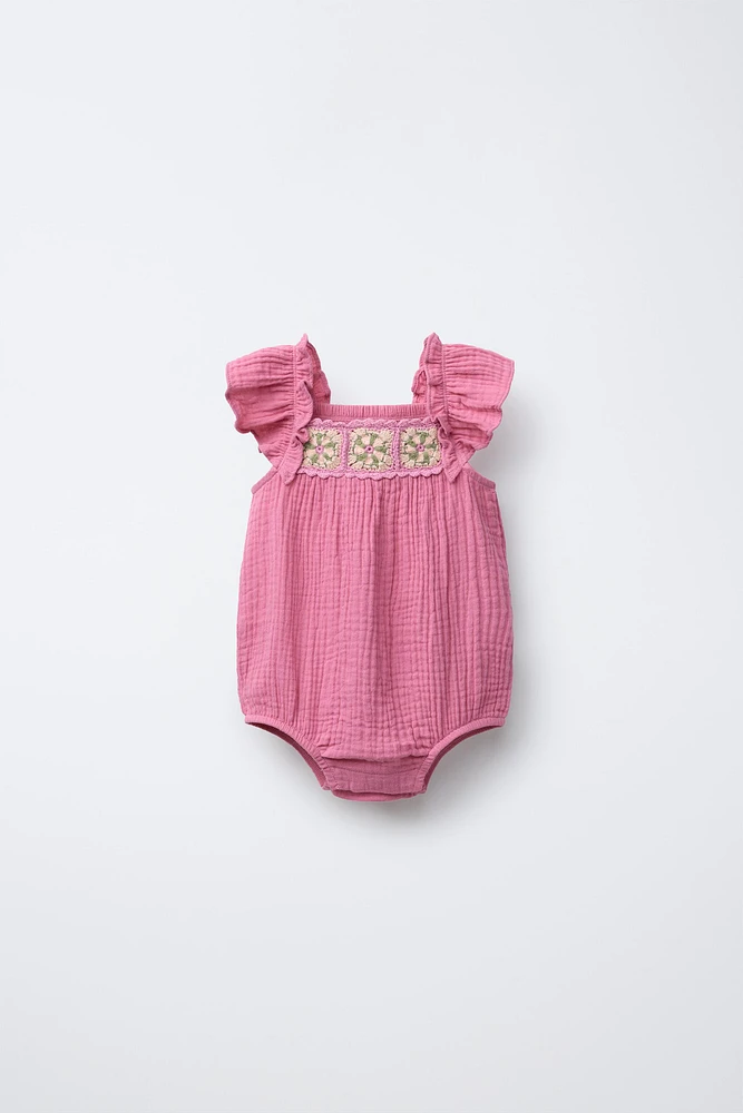 TEXTURED CROCHET FLOWER ROMPER
