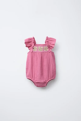 TEXTURED CROCHET FLOWER ROMPER