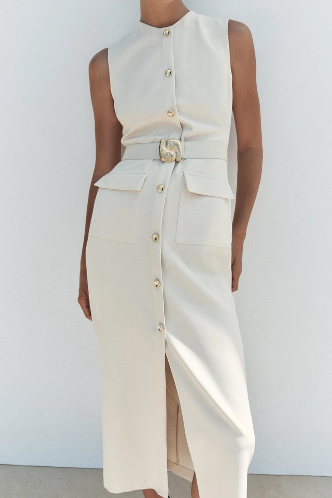 BELTED CREPE MIDI DRESS