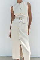 BELTED CREPE MIDI DRESS