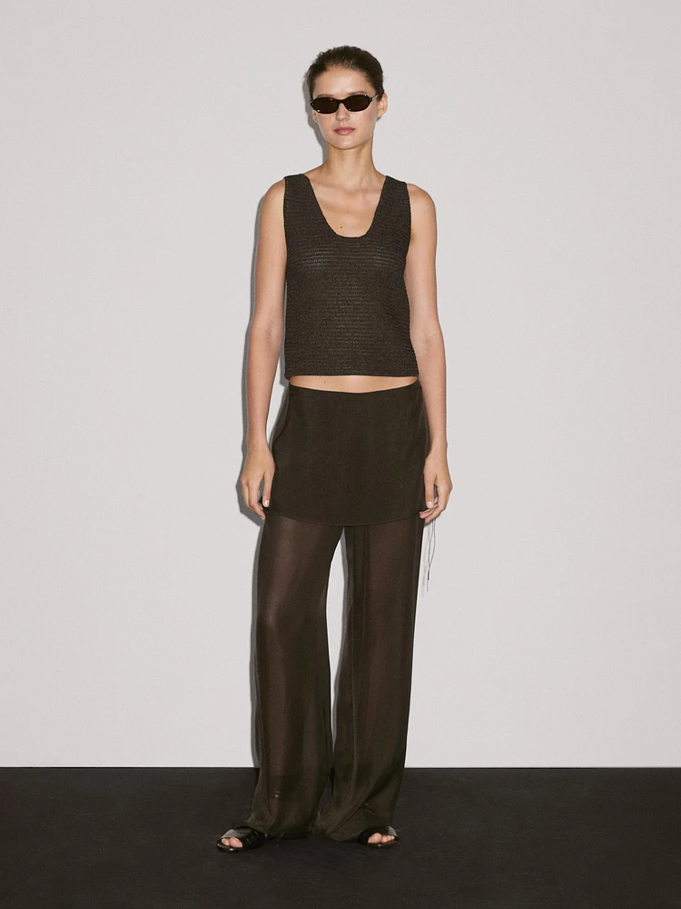 Flowing contrast 100% silk trousers