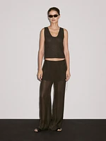 Flowing contrast 100% silk trousers