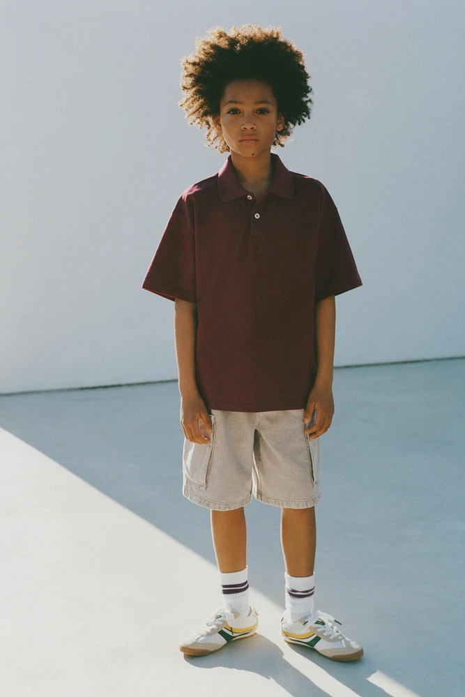 DISTRESSED EFFECT TWILL POCKET SHORTS