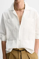 COTTON - LINEN TUCKED SHIRT