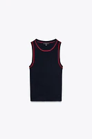 CONTRAST STITCH SLEEVELESS KNIT TOP