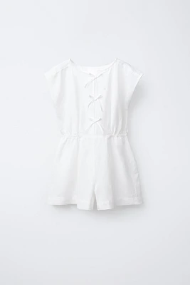 BOW DETAIL LINEN SHORT JUMPSUIT