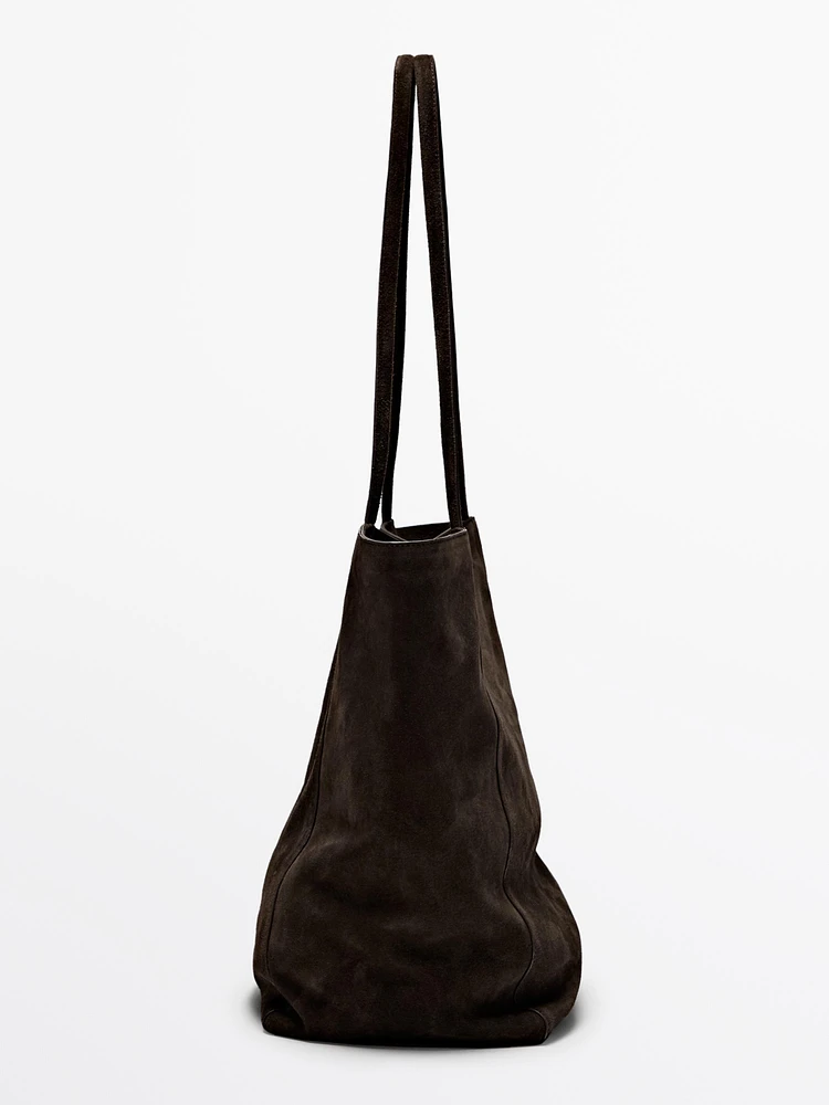 Split suede leather bucket bag