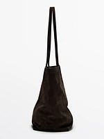 Split suede leather bucket bag