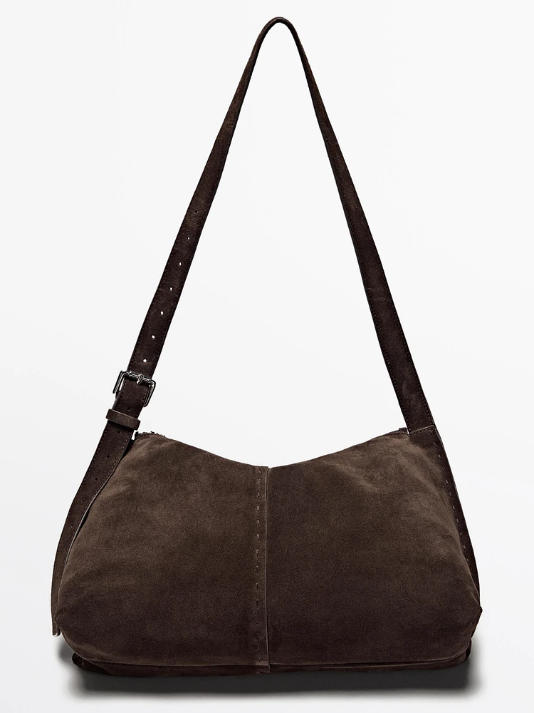 Split suede leather crossbody bag