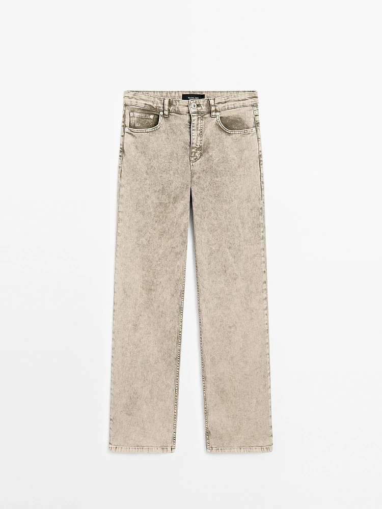 Mid-rise straight-leg cotton blend jeans