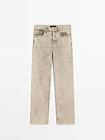 Mid-rise straight-leg cotton blend jeans