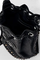 STUDDED RUCHED LEATHER BUCKET BAG KATE MOSS X ZARA