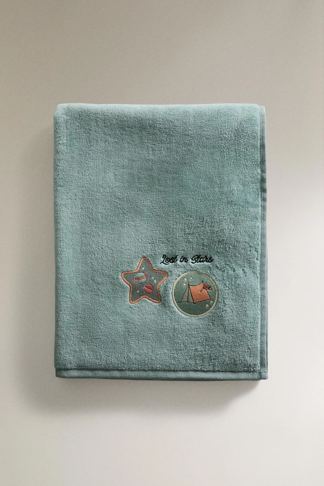 SERVIETTE DE BAIN ENFANT VELOURS PATCHWORK ESPACE