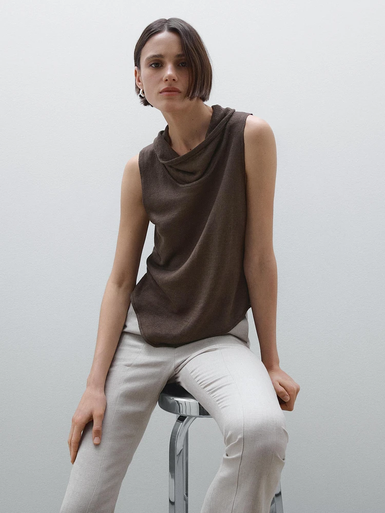 Top drapé asymétrique 100 % lin