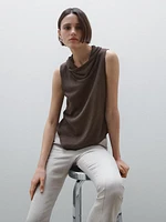 Top drapé asymétrique 100 % lin