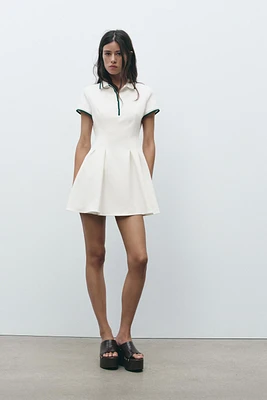 SHORT RIBBED GODET DRESS