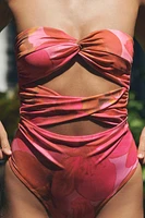PRINTED CUT OUT BANDEAU SWIMSUIT