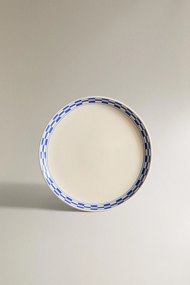 CERAMIC DESSERT PLATE WITH CHECKED RIM