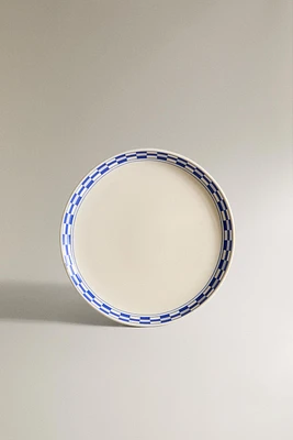 CERAMIC DESSERT PLATE WITH CHECKED RIM