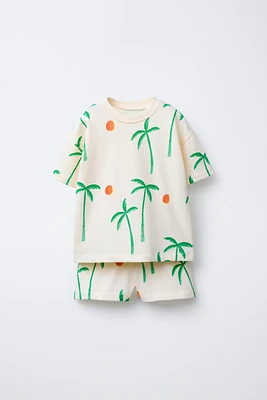 PALM TREE T-SHIRT AND BERMUDA JOGGING SET