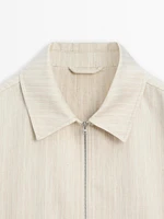Cotton blend striped bomber jacket