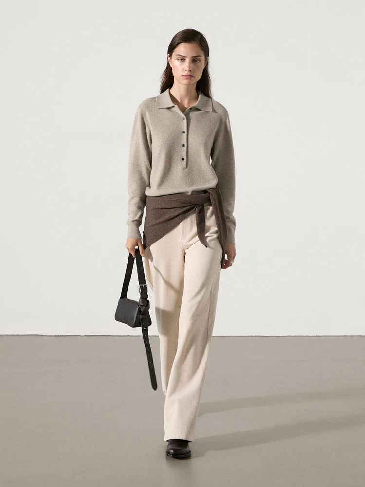 100% cashmere knit polo sweater