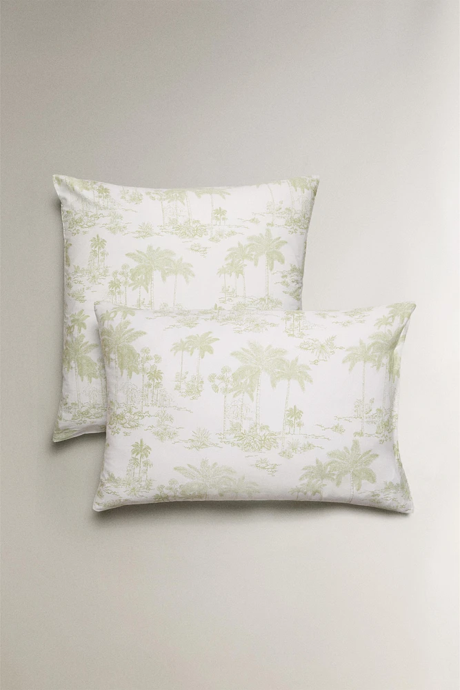 TAIE D’OREILLER SATIN TOILE DE JOUY PALMIERS