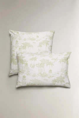 TAIE D’OREILLER SATIN TOILE DE JOUY PALMIERS