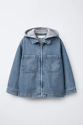 DETACHABLE HOOD DENIM OVERSHIRT