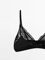 Triangle bra with blonde lace detail - Studio