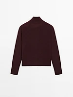 Wool mock turtleneck cardigan