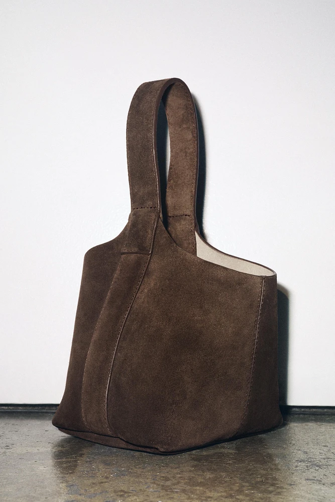 SPLIT LEATHER MINI BUCKET BAG