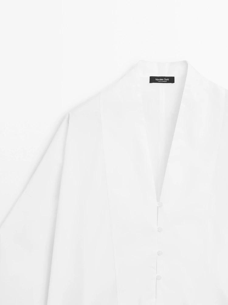 Chemisier plastron boutonné 100 % coton
