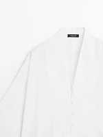 Chemisier plastron boutonné 100 % coton