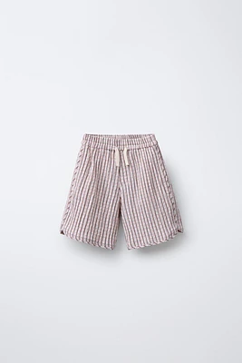 TEXTURED PLAID WIDE-LEG SHORTS