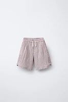 TEXTURED PLAID WIDE-LEG SHORTS