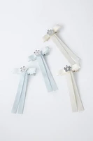 PACK OF FOUR BOW HAIR CLIPS WITH FLOWER