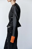 FAUX LEATHER PEPLUM JACKET