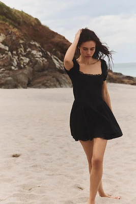 SHORT POPLIN LACE DRESS