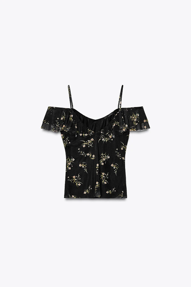PRINTED TULLE TOP