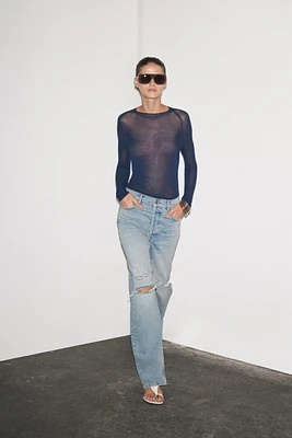 ZW COLLECTION HIGH-WAISTED SLIM RIPPED JEANS