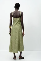 LINEN BLEND POLKA DOT MIDI DRESS