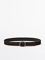 Nubuck leather belt with oval buckle